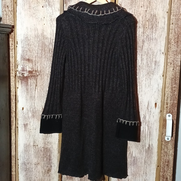 Rare Cupio duster cardigan wool blend Y2K large buttons ruffles mixed media M - Picture 9 of 10